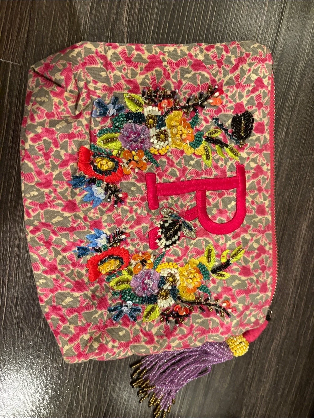 Anthropologie Embroidered Monogram Pouch letter R
